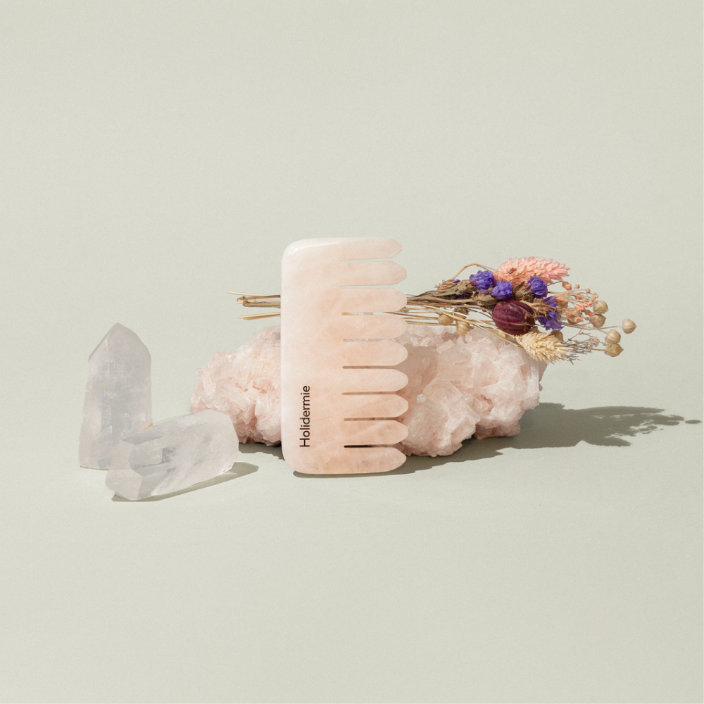 Peigne démêlant en quartz rose