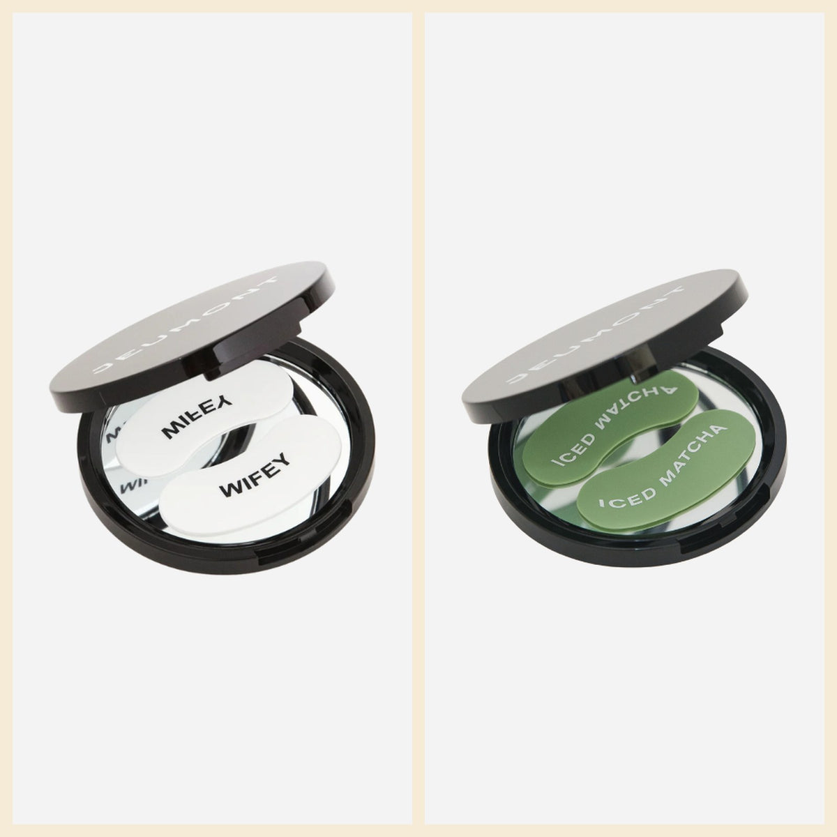 The Secret Santa pair: Wifey and Iced Matcha under-eye masks