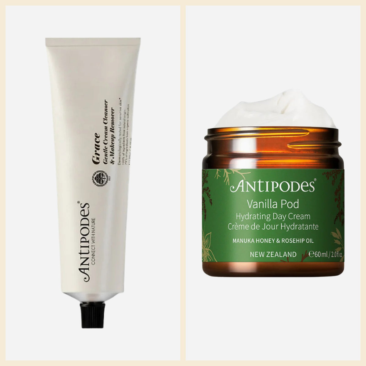 Soft landing: Antipodes Grace cleanser and Vanilla Pod day cream