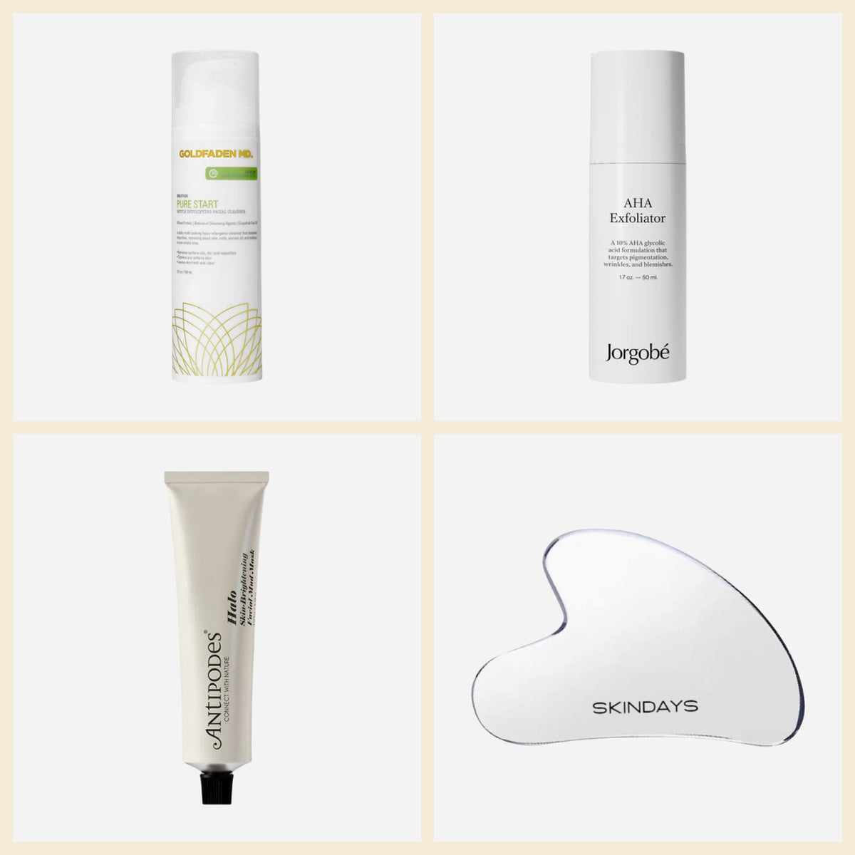 Clear skin reset gift set: Pure Start cleanser, AHA Exfoliator, Halo mask and The Lifter gua sha